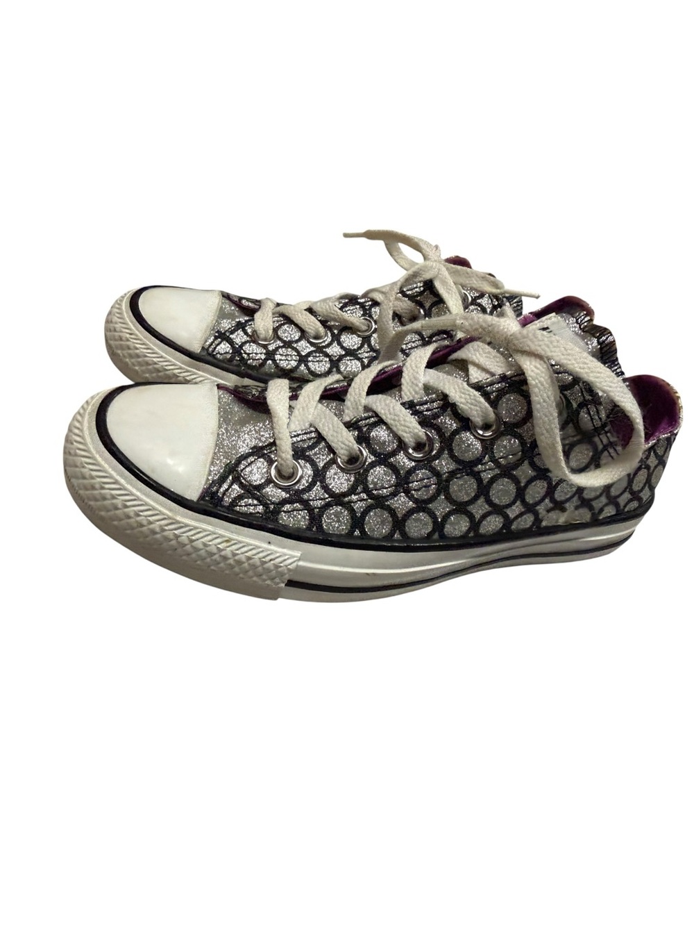 Converse Silver and Black Glittery Low Top Sneakers size 6